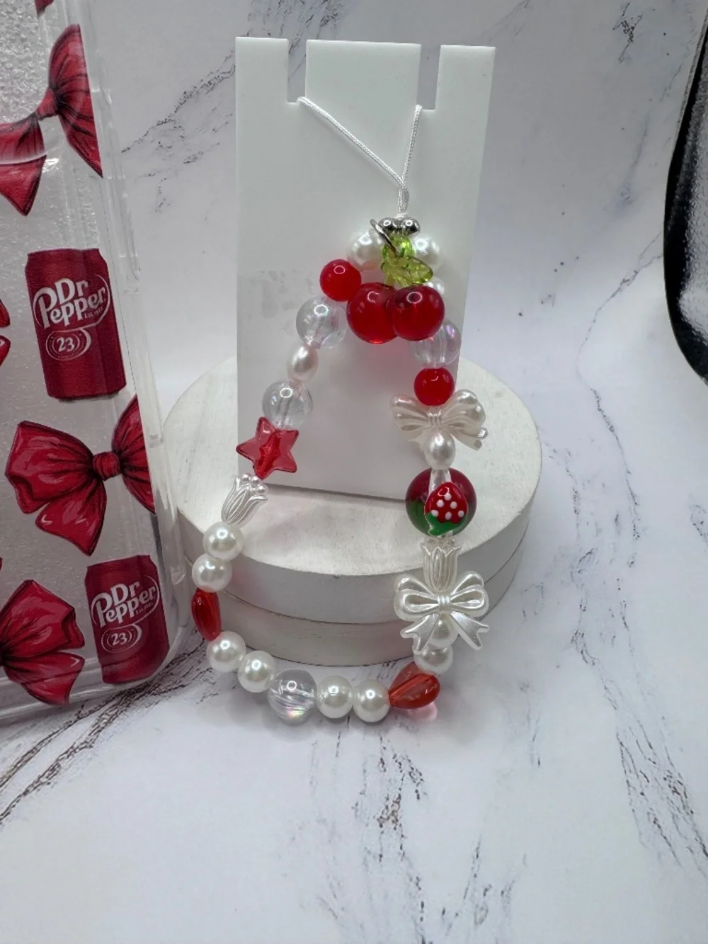 iPhone 17 Pro Dr Pepper Bow Phone Case + Beaded Cherry Bow Charm